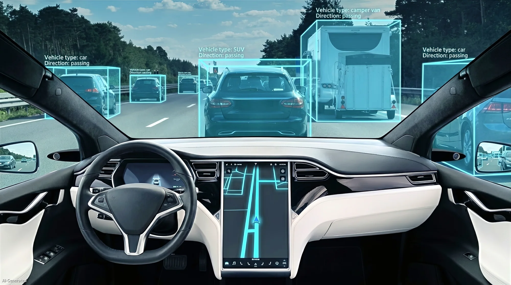 ADAS highway assist and ACC vehicle recognition data processing on motorway